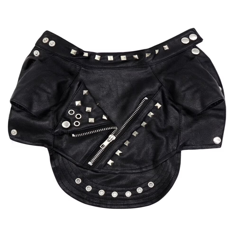 Fashion Small Cat Dog Jacket Black PU Leather Motorcycle Coat Outfit Clothes with Studs