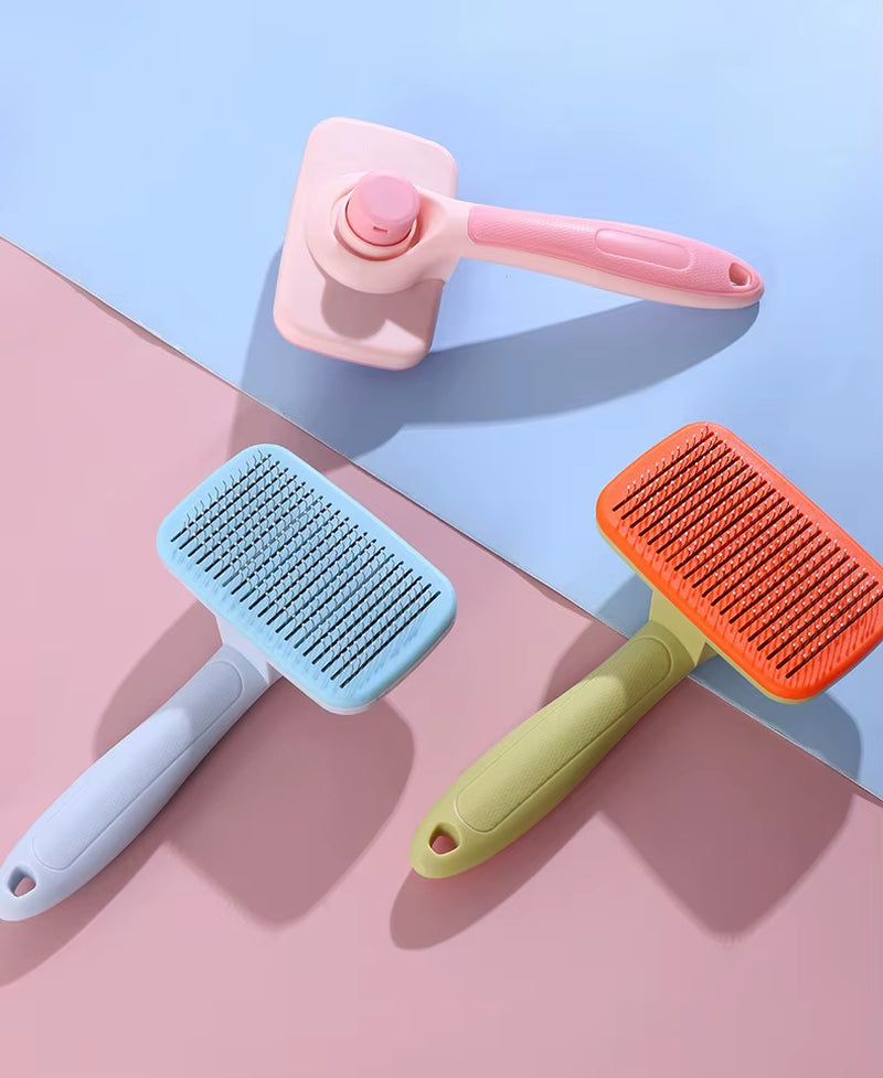 Self-Cleaning Ergonomic Pet Grooming Brush - Easy One-Key Hair Remover for Cats & Dogs, Skin-Friendly & Washable