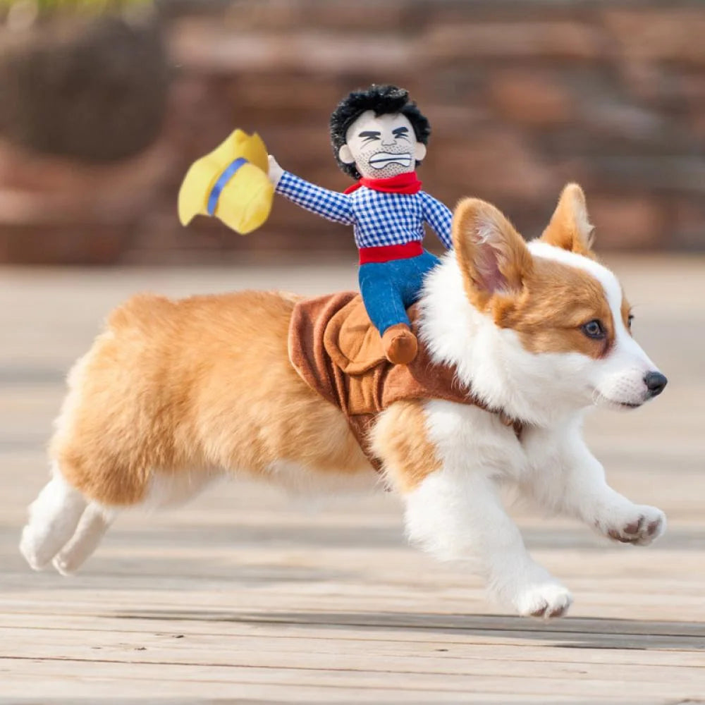 Cowboy Rider Dog for Dogs Clothes Knight Style with Doll and Hat Funny Cloth for Dog Puppy Carrying