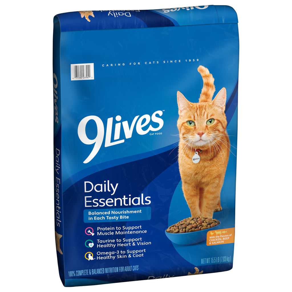 Daily Essentials Dry Cat Food for Adult Cats with Chicken, Beef & Salmon, 15.5 Lb. Bag