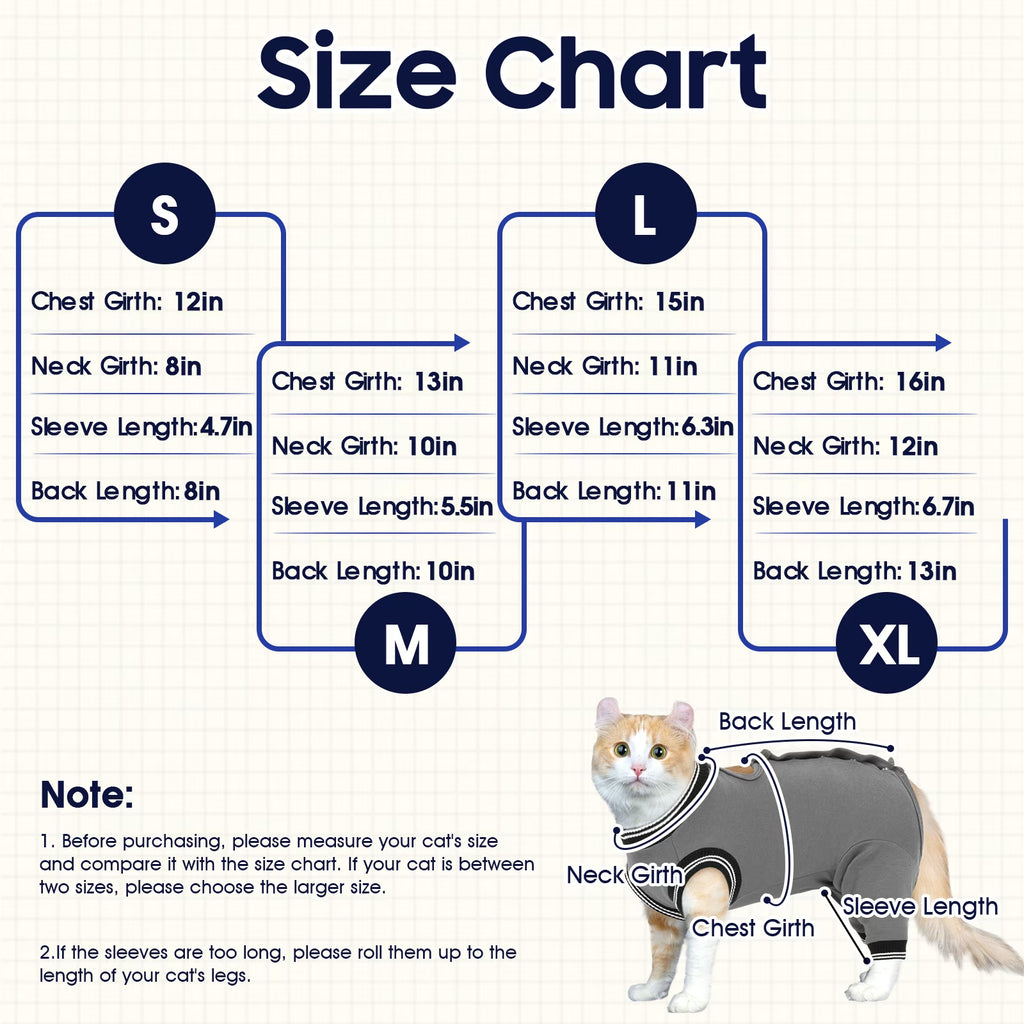 Soft Cat Recovery Suit, Elastic Cat Onesie after Surgery, Rear Leg and Abdomen Wound Protection, Cat Cone Collar Alternative, Gray, S