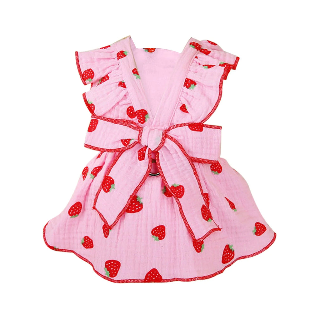 Summer Pet Dresses for Small Dogs Female, Spring Dog Clothes with Strawberry Print Puppy Princess Cat Apparel(Pink,Xl)