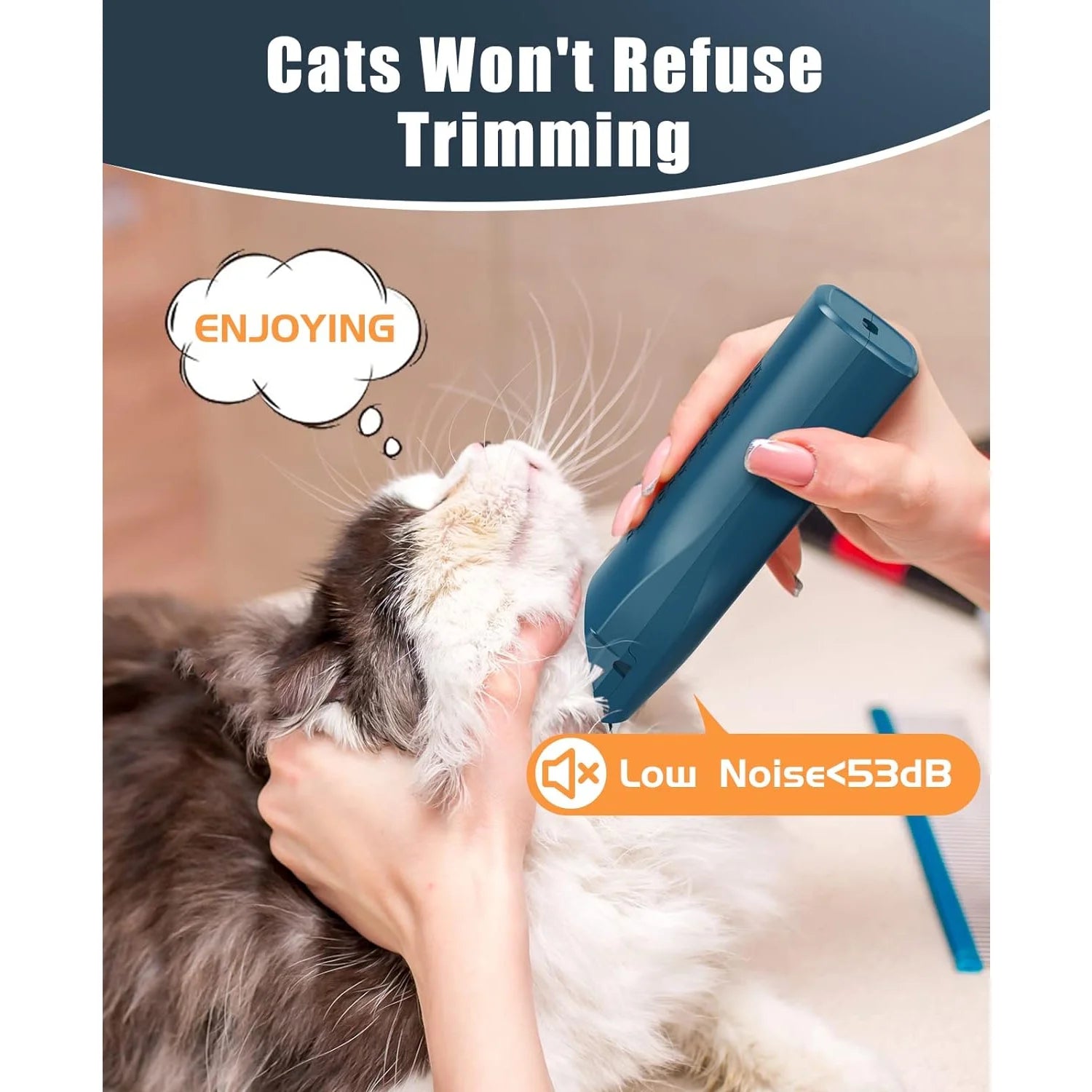 LGL006 Cat Grooming Clippers, Cordless Quiet Cat Clippers for Cat Matted Hair, IPX7 Waterproof Small Pet Hair Clippers with 2 Guide Combs & Storage Bag, Pet Shaver for Grooming - Navy Blue