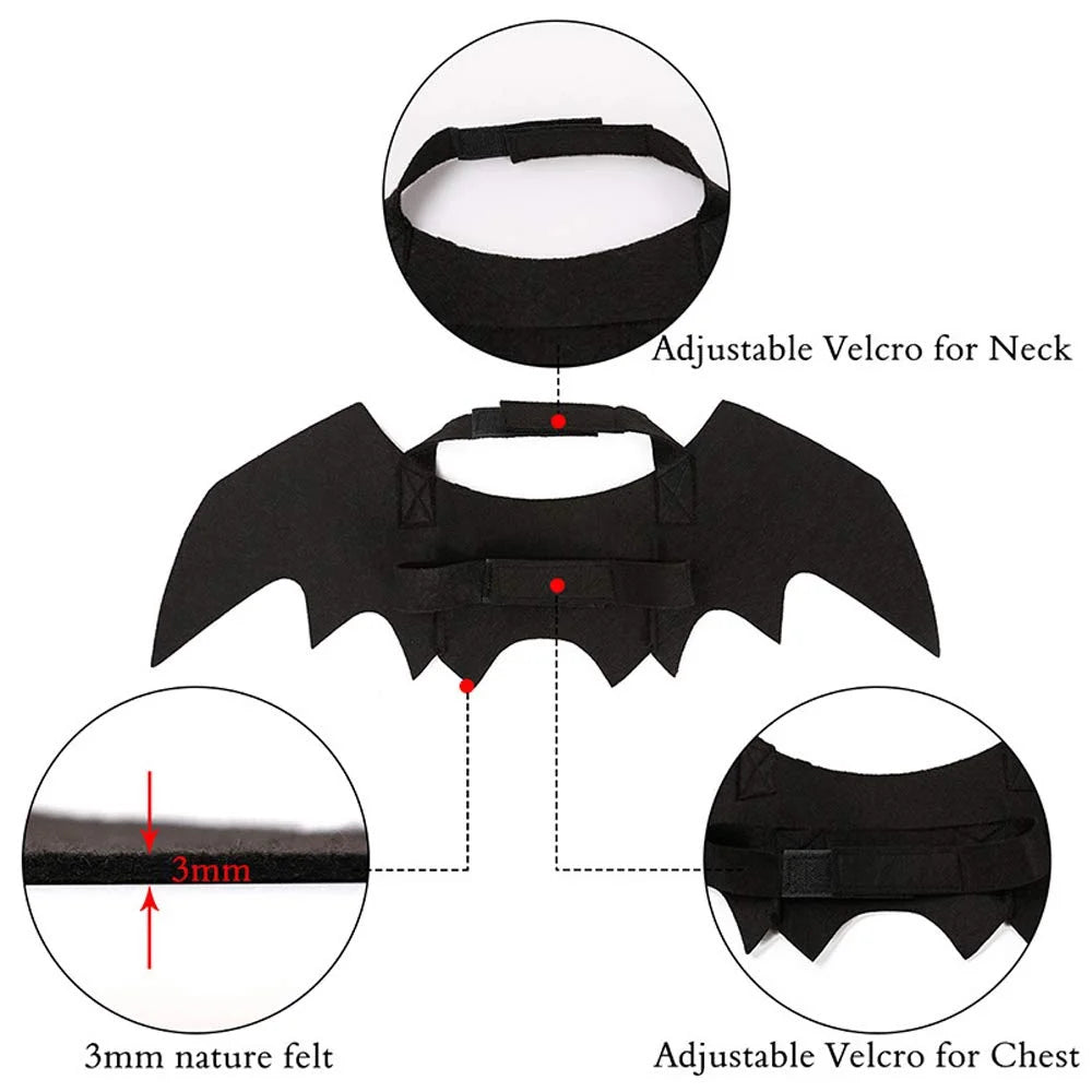 Adjustable Pet Costume Collar - Bat-Themed Dress up Accessories for Cats & Dogs, Halloween Party Decoration