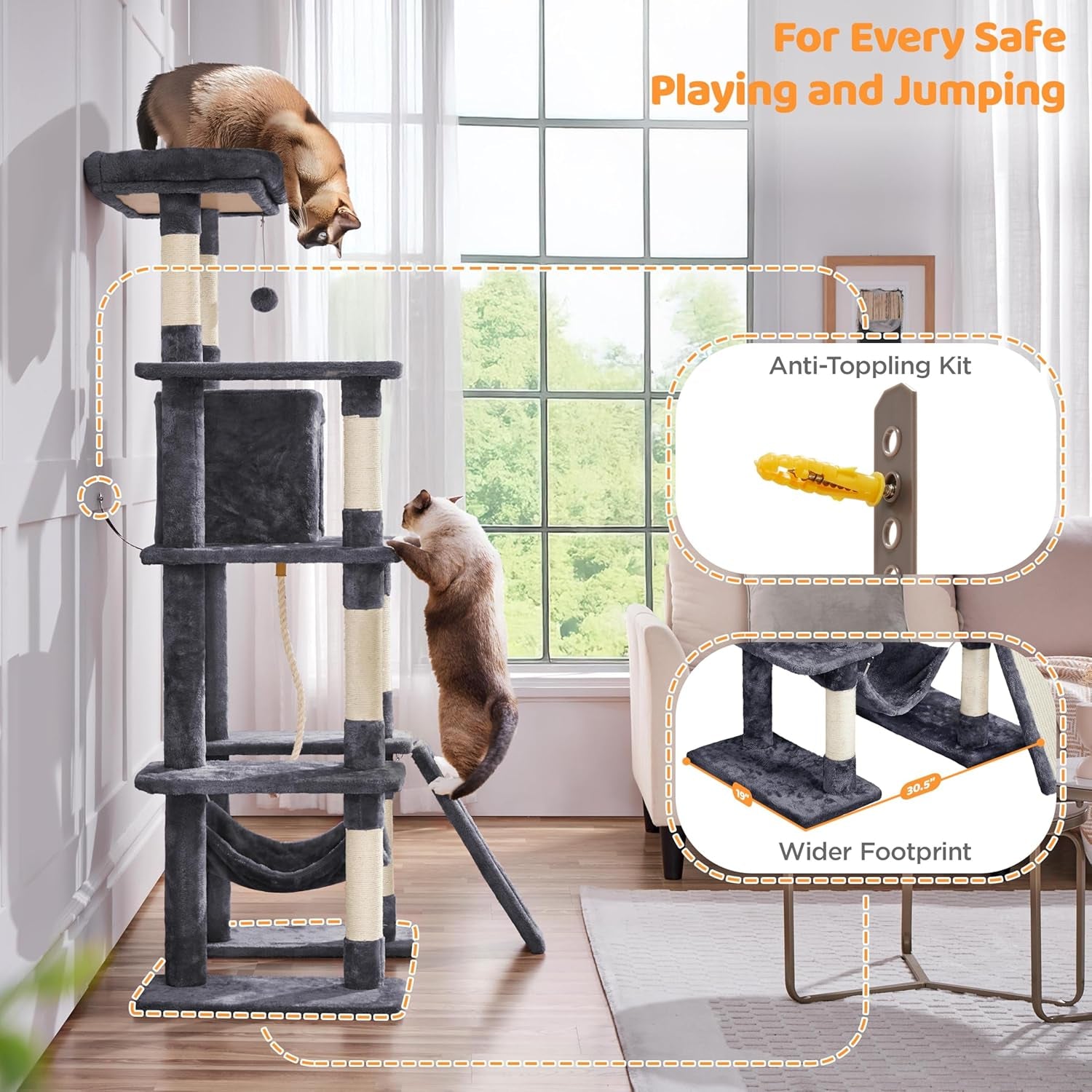 Ultimate 63-Inch Cat Tree for Heavy Cats - Plush Condo, Hammock, Sisal Scratching Posts, Multi-Pet Friendly, Easy Assembly, Stable Base