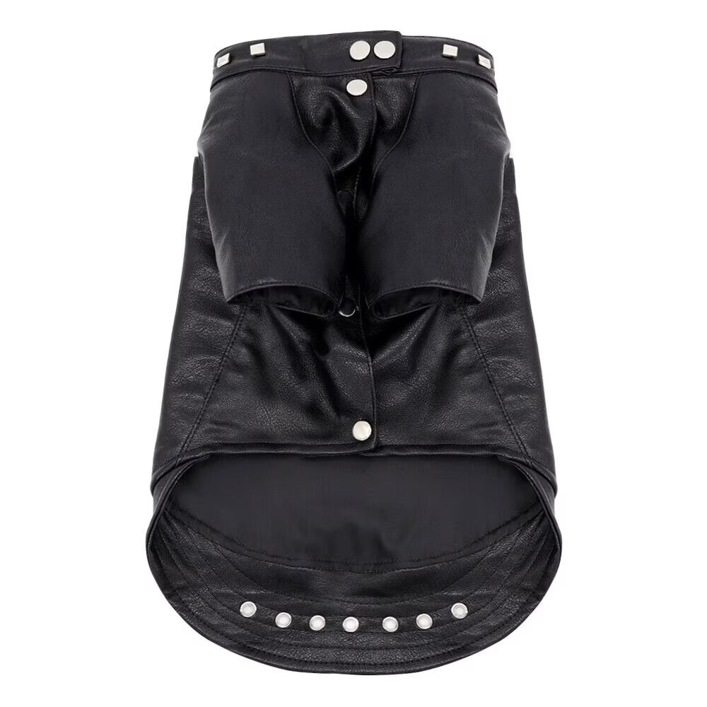 Fashion Small Cat Dog Jacket Black PU Leather Motorcycle Coat Outfit Clothes with Studs