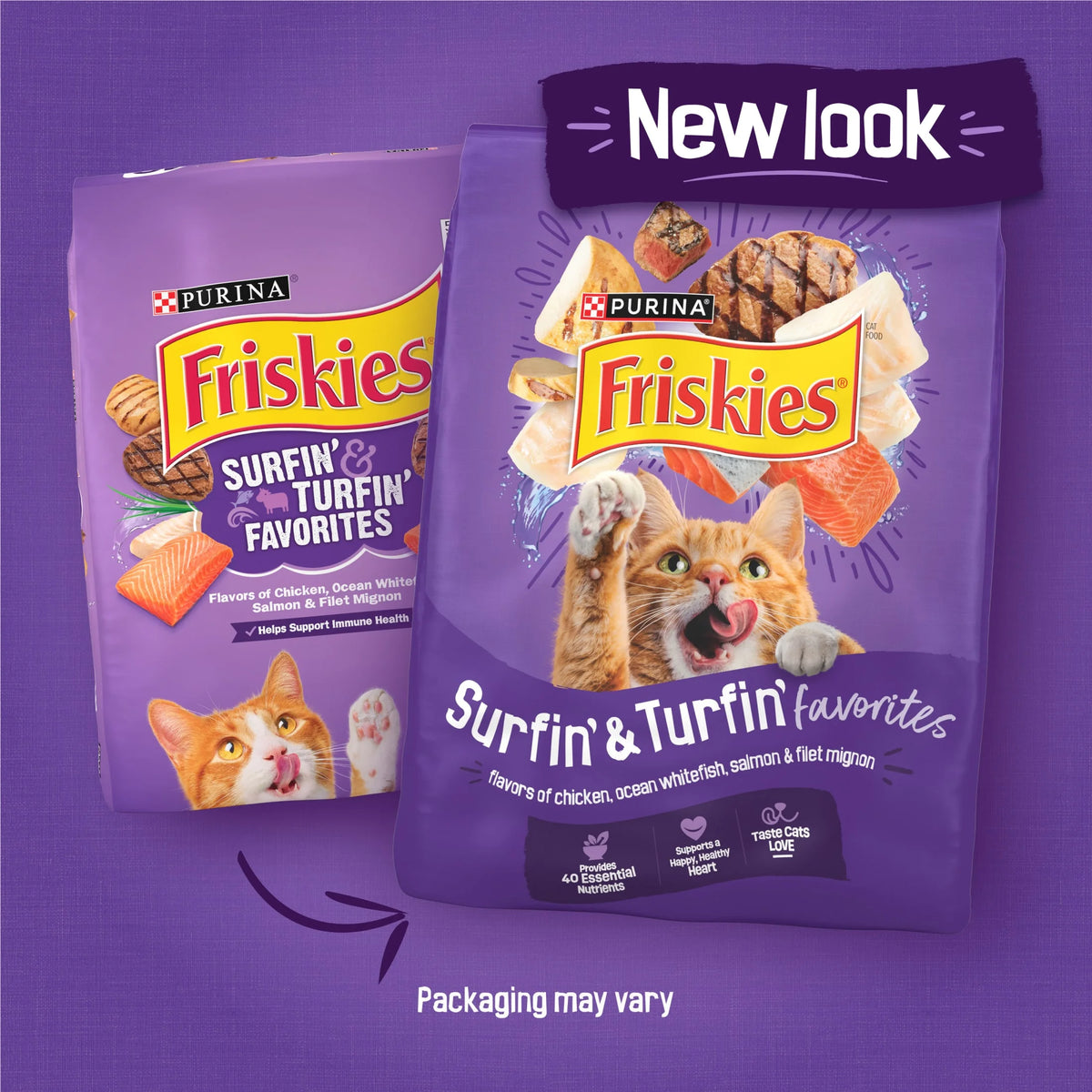 Purina Friskies Surfin and Turfin Favorites Dry Cat Food Flavors of Chicken, Whitefish, Salmon and Filet Mignon, 16 Lb Bag