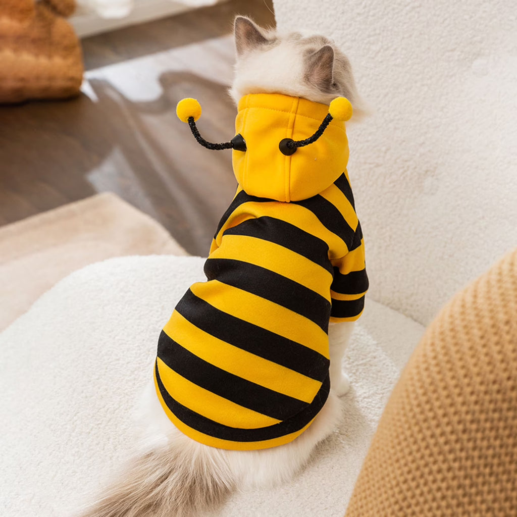 Pet Bee Costume Hood Dog Halloween Clothes Winter Warm Pet Hoodies Cat Holiday Cosplay Outfit for Small Medium Dogs Cats (Yellow,L)