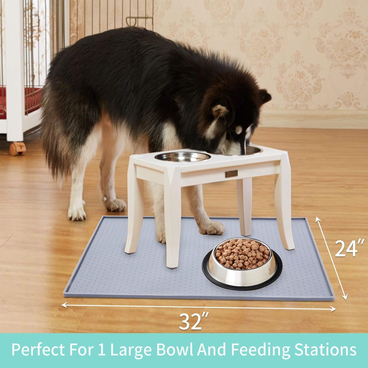 Silicone Dog Food Mat - Waterproof Dog Bowl Mats for Food and Water Bowls, Raised Edges Non-Slip Cat Food Mat, BPA Free Pet Mats for Dog Bowls (XXL, Mist)
