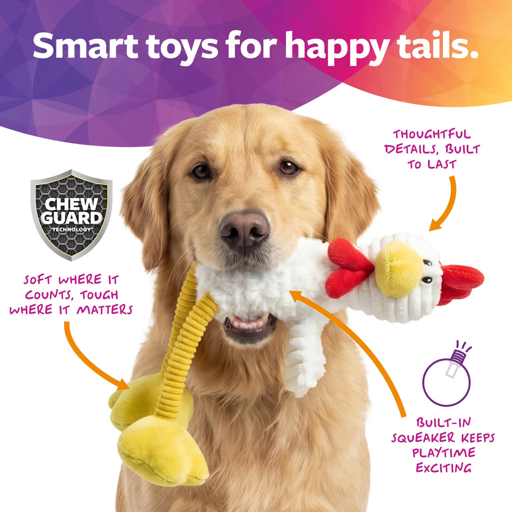 Tall Toes Plush Squeaky Chicken Dog Toy with Chew Guard Technology, White, Large
