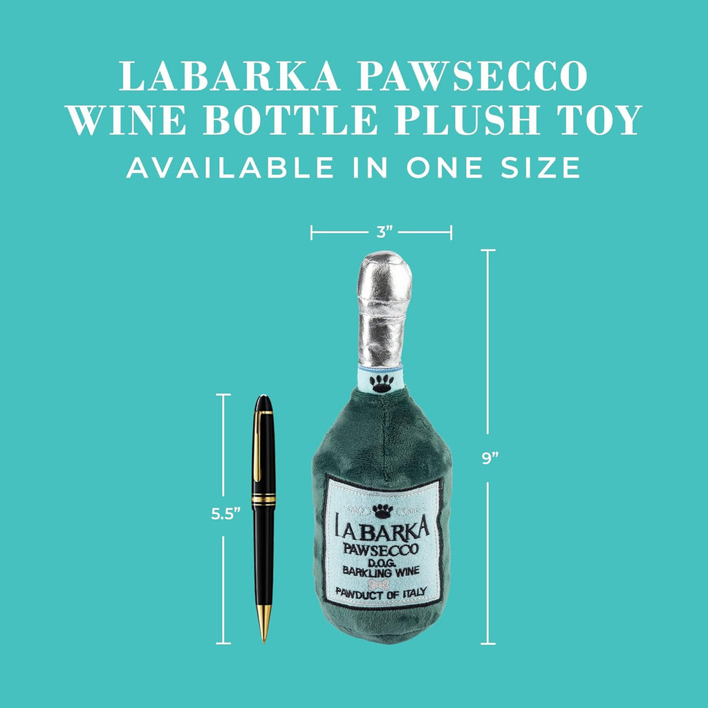 Labarka Pawsecco Plush Dog Toy, Wine Parody Chew Toys | Funny Interactive Stuffed Squeaky Toys for Small to Large Dogs, Soft Cuddly, Indoor/Outdoor Play, Machine Washable, One Size