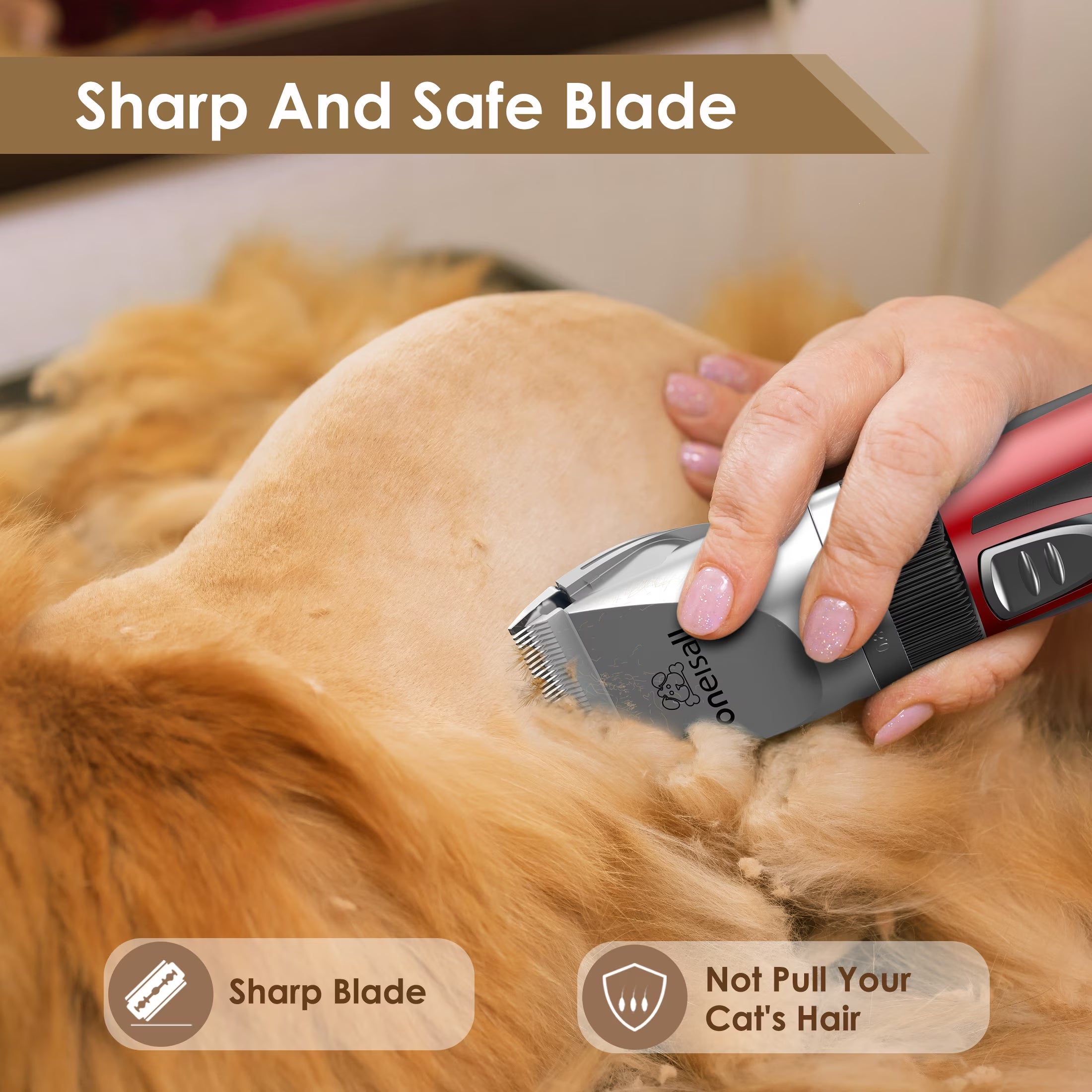 C6 Cat Clippers for Grooming, Low Noise Cat Grooming Kit, Cordless Dog Clippers/Cat Hair Trimmer, Red