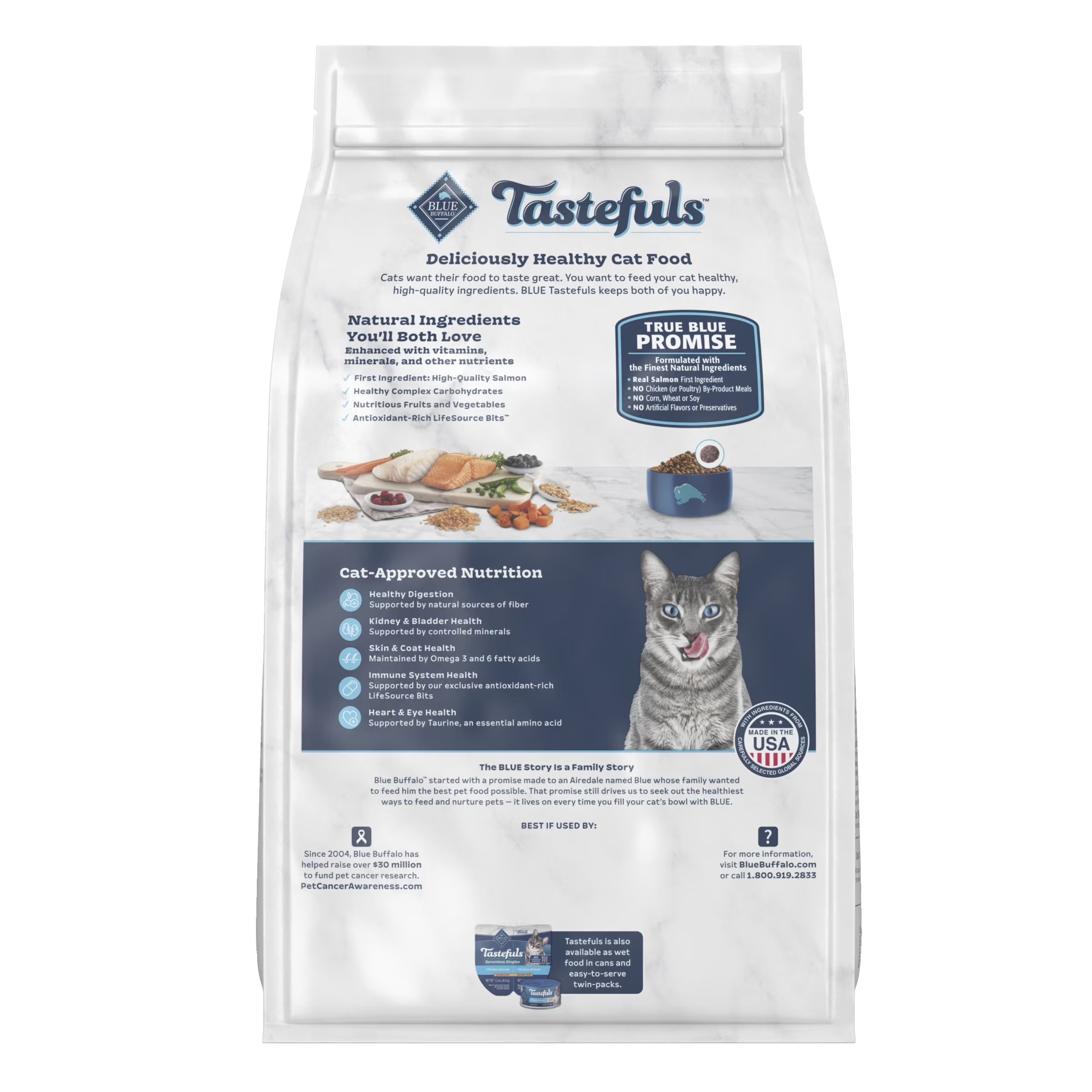 Tastefuls Adult Cat Dry Food, Multi-Protein Salmon & Ocean Fish Recipe, 5-Lb. Bag