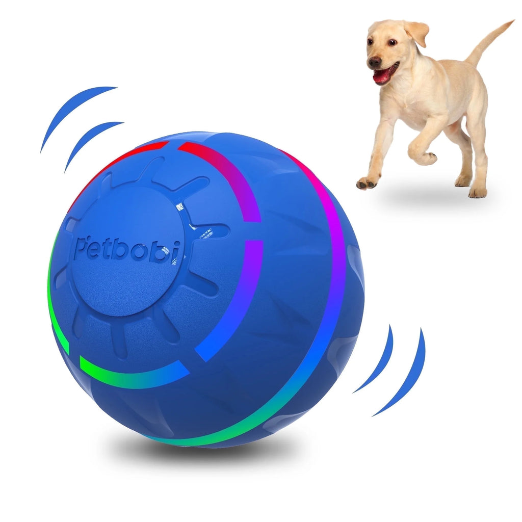 Interactive Toy Dog Ball, Active Rolling Ball for Dogs with Flashing LED Light, Moving Bouncing Toys Ball for Medium Large Dogs, USB Rechargeable, Blue