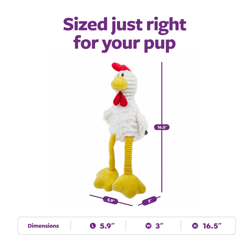Tall Toes Plush Squeaky Chicken Dog Toy with Chew Guard Technology, White, Large