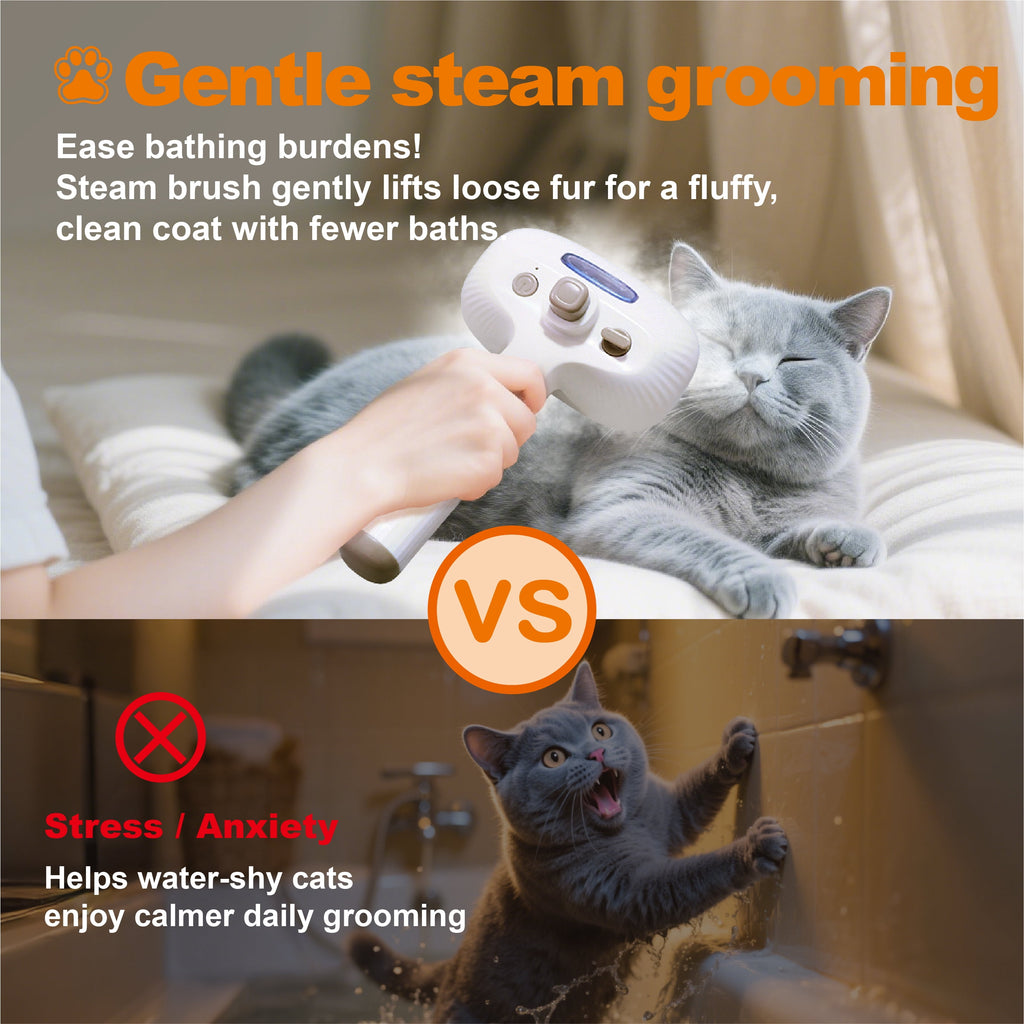 Cat Steam Brush, Dog Brush for Shedding, Pet Spray Hair Removal Comb, Pet Grooming Brush for Short & Long Haired Dogs & Cats,Spritz Defur Comb with Waterless Shampoo (White)