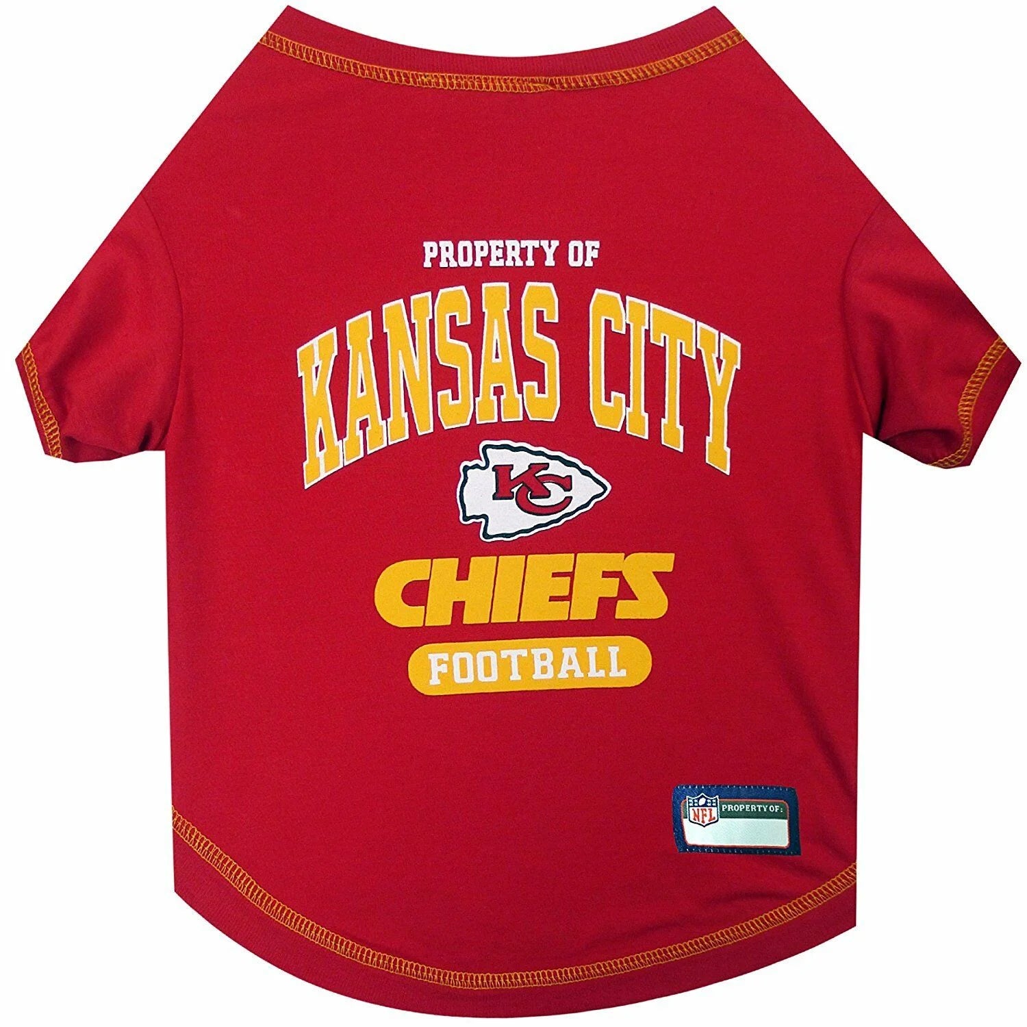 NFL Kansas City Chiefs Pet T-Shirt. Licensed, Wrinkle-Free, Tee Shirt for Dogs/Cats. Football Shirt