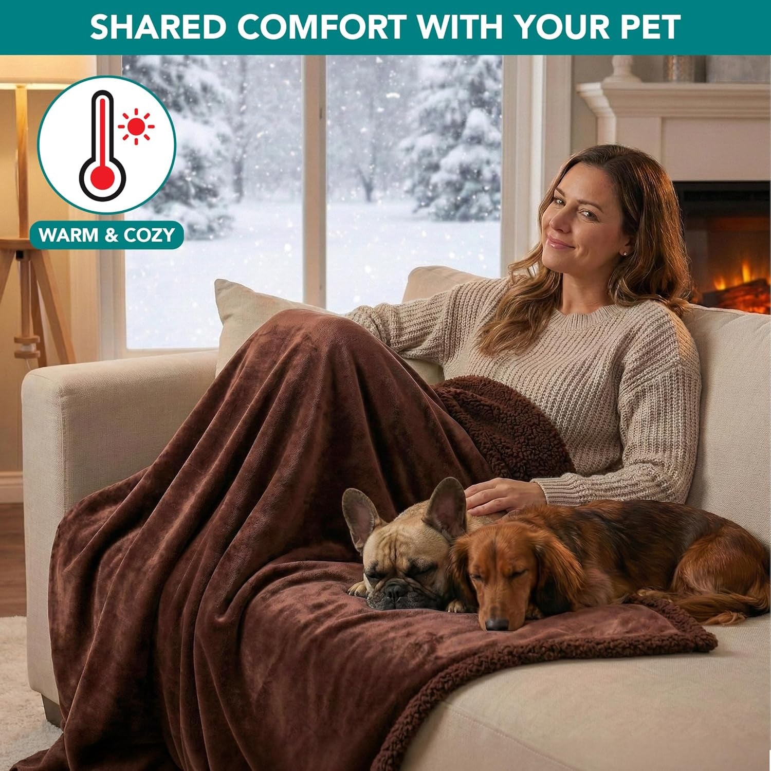 Waterproof Dog Blanket for Couch, Large 60X40, Pee Proof Sherpa Fleece Reversible Pet Throw, Furniture Protector for Bed Sofa Kennel, Soft Washable Cover for Medium Dogs Cats, Brown Sherpa