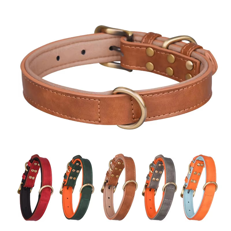 Factory Direct Sales Retro Leather Dog Leash with Breathable Dog Collar Contrast Color Solid Pattern Space Cotton Pet Lettering