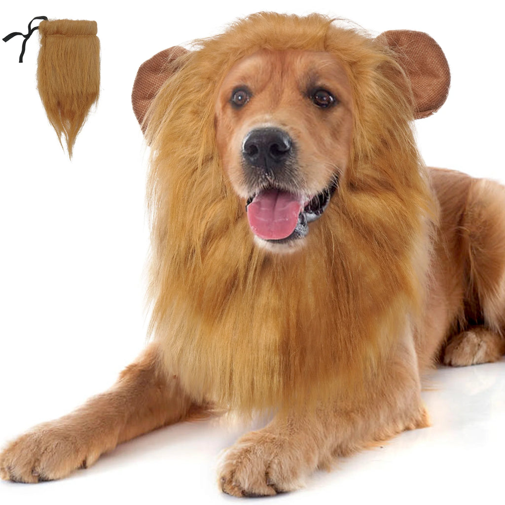 Large Dog Lion Mane with Tail Halloween Dog Costumes Fits Neck Size 13- 29.13 Inch Funny Accessories for Holidays