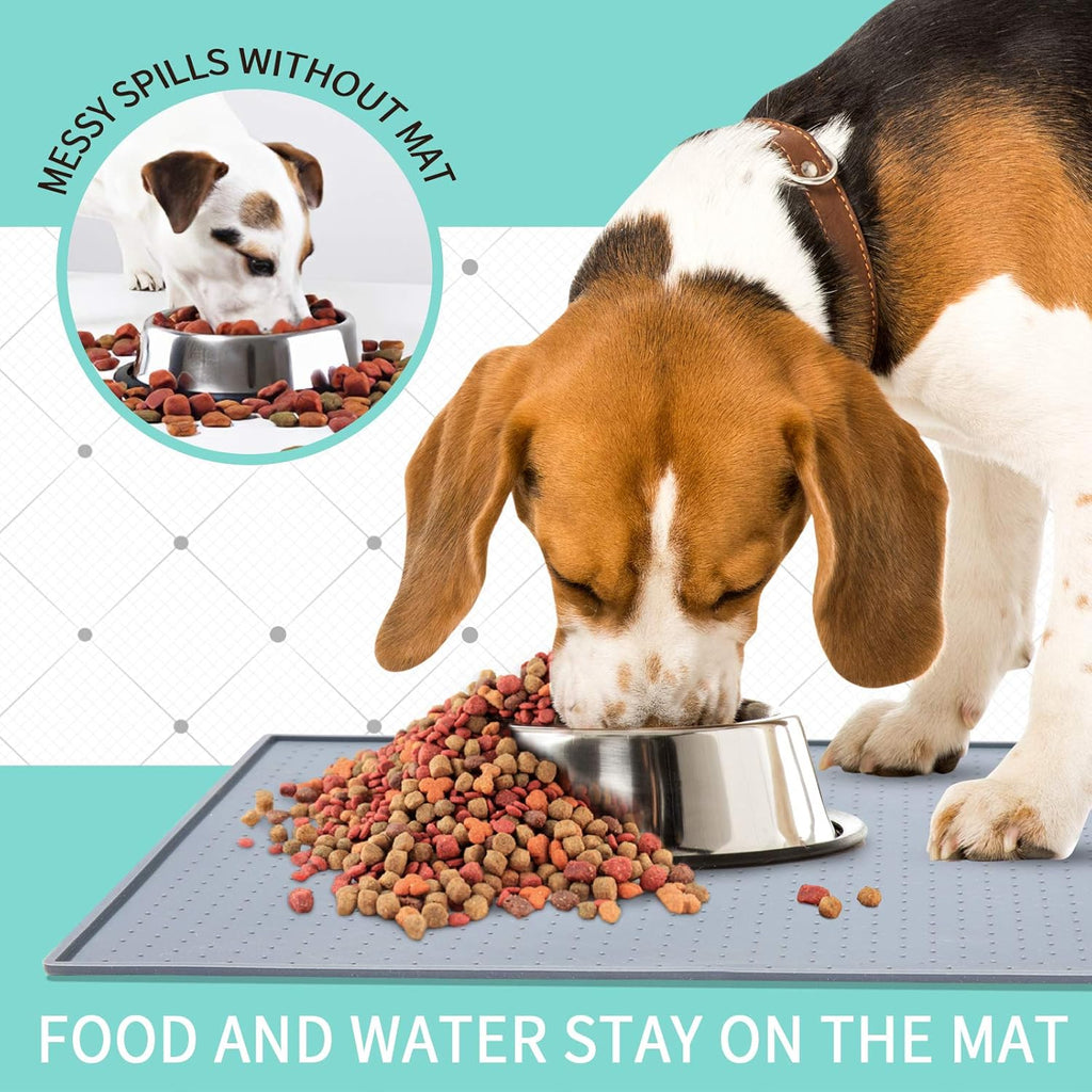 Silicone Dog Food Mat - Waterproof Dog Bowl Mats for Food and Water Bowls, Raised Edges Non-Slip Cat Food Mat, BPA Free Pet Mats for Dog Bowls (XXL, Mist)