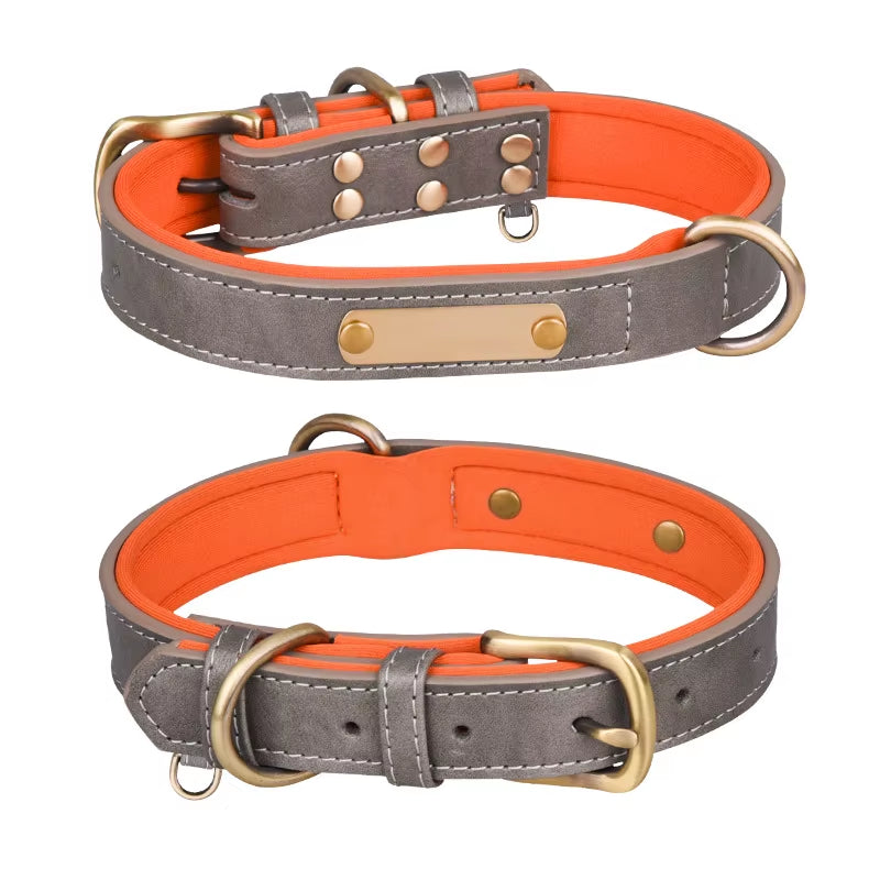 Factory Direct Sales Retro Leather Dog Leash with Breathable Dog Collar Contrast Color Solid Pattern Space Cotton Pet Lettering