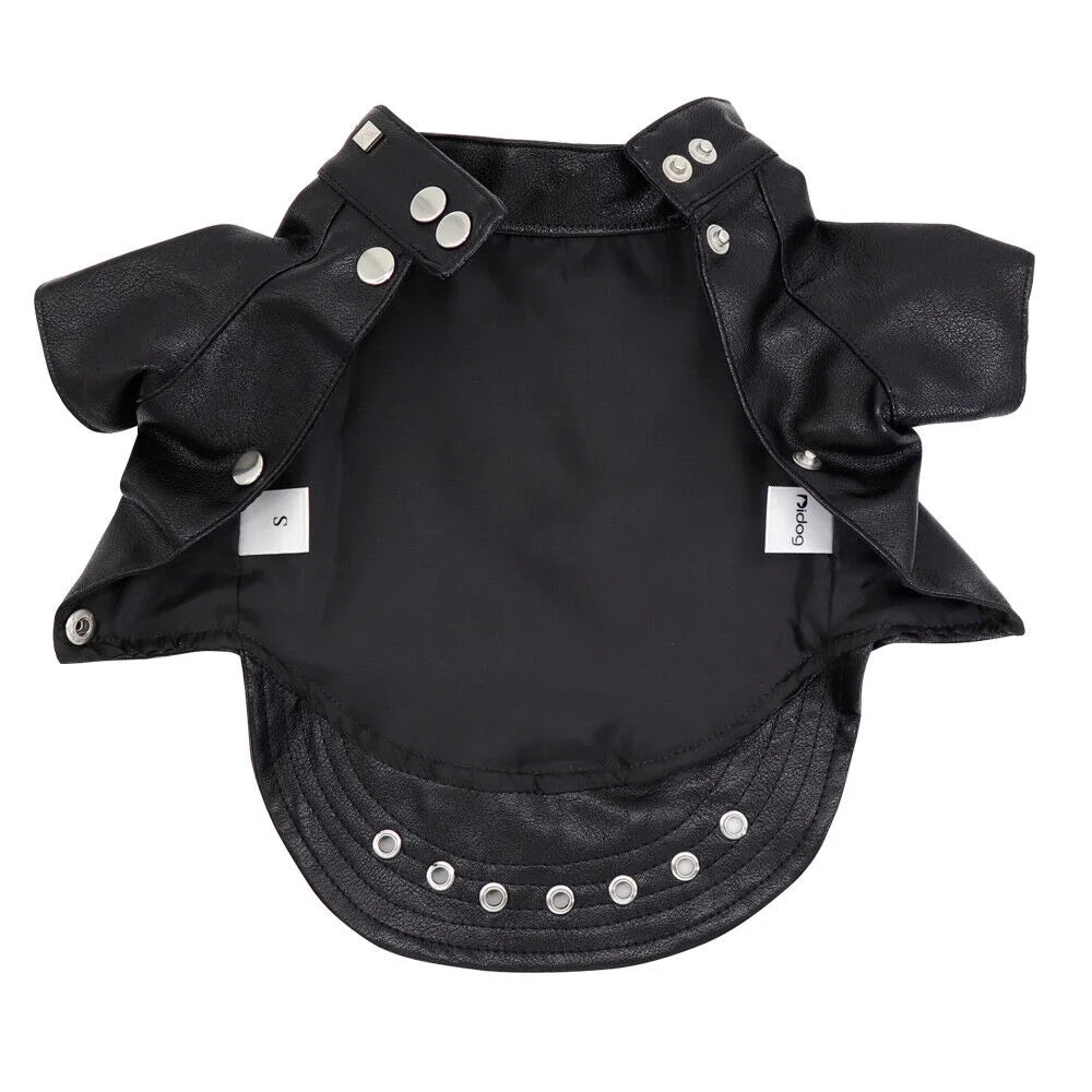 Fashion Small Cat Dog Jacket Black PU Leather Motorcycle Coat Outfit Clothes with Studs