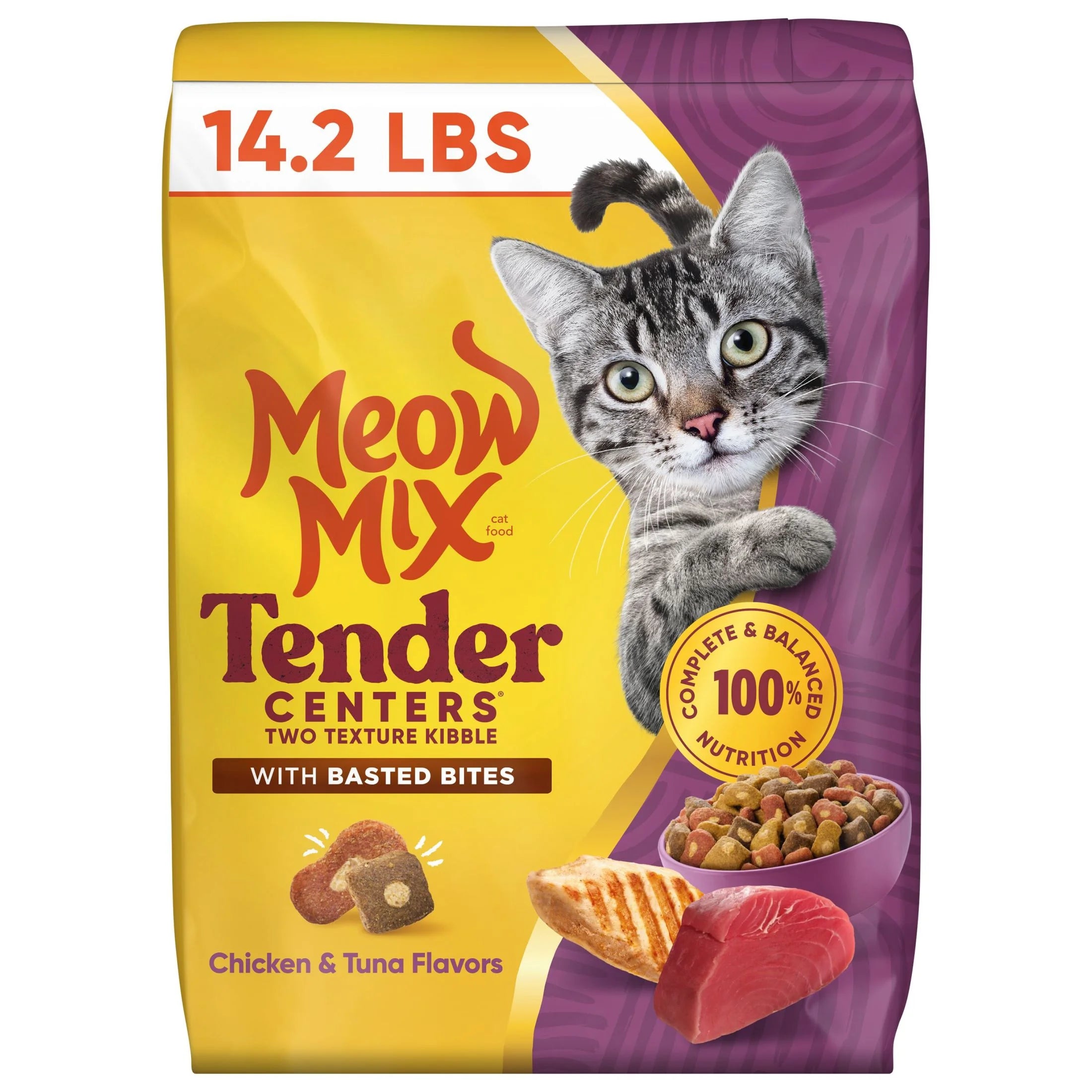 Tender Centers Dry Cat Food with Basted Bites, Chicken & Tuna Flavors, 14.2 Lb Bag