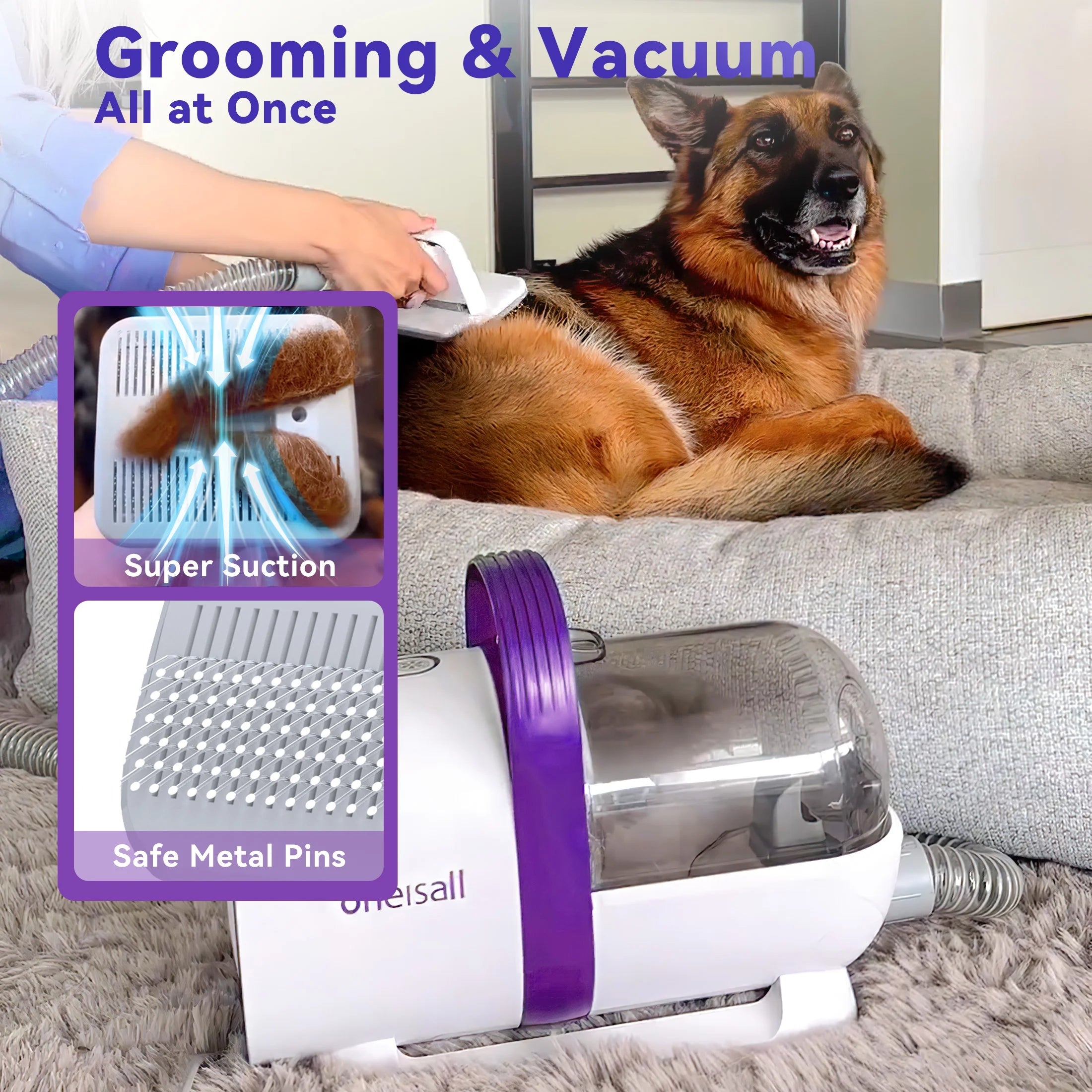 LM3 Dog Grooming Vacuum, 8-In-1 Dog Grooming Kit, 11000Pa Super Suction Dog Hair Vacuum for Shedding Dogs Cats Hair, Purple