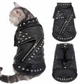 Fashion Small Cat Dog Jacket Black PU Leather Motorcycle Coat Outfit Clothes with Studs