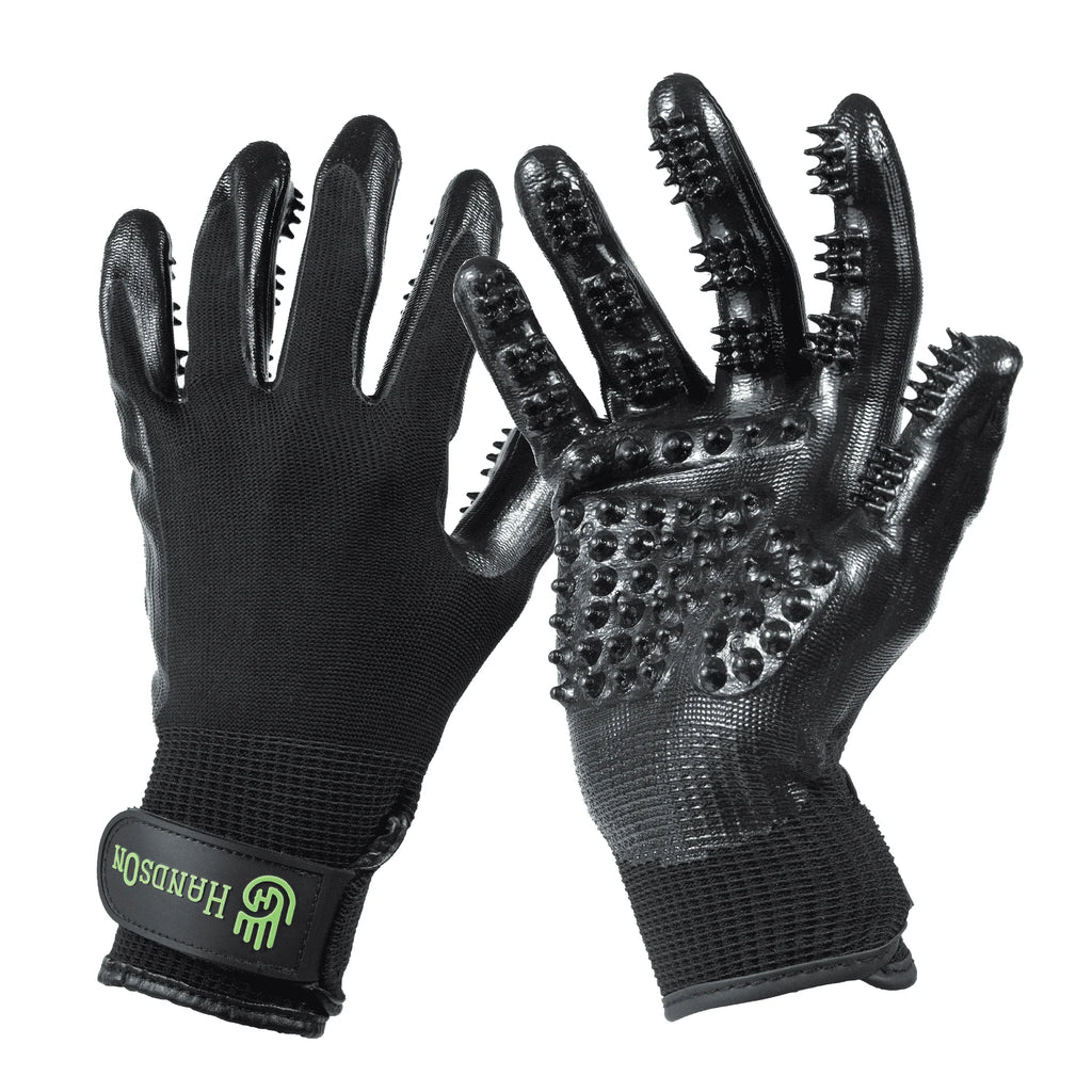 Pet Grooming Gloves - Shedding, Bathing, & Daily Grooming Gloves - Gentle Brush for Cats, Dogs, and Horses, Black Large