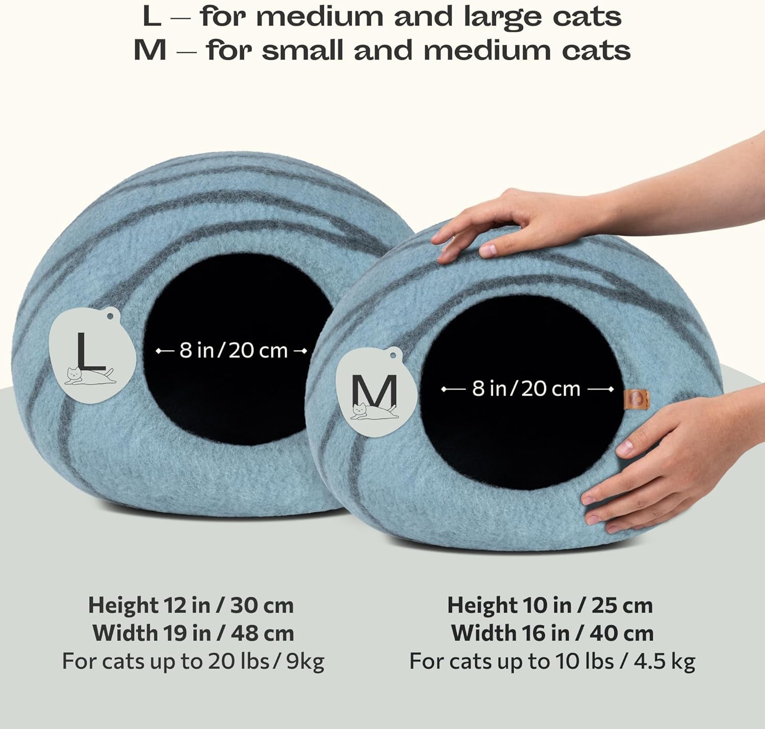 Cat Cave – Premium Felt Cat Bed Enclosure for Indoor Cats, Handmade Merino Wool (Aquamarine, Medium)