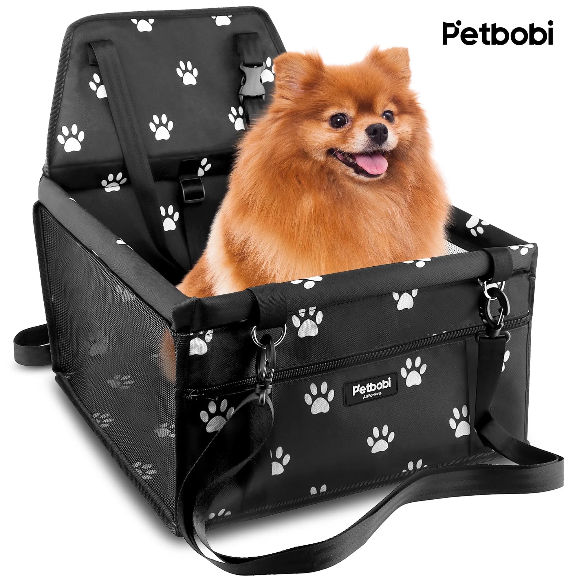 Dog Car Booster Seat Travel Carrier for Dog Cat Portable Travel Bag with Seat Belt Safety Stable for Travel Pet Car Seat with Clip on Leash and Storage Package