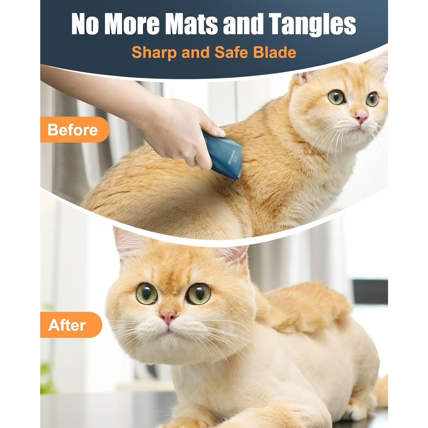 LGL006 Cat Grooming Clippers, Cordless Quiet Cat Clippers for Cat Matted Hair, IPX7 Waterproof Small Pet Hair Clippers with 2 Guide Combs & Storage Bag, Pet Shaver for Grooming - Navy Blue