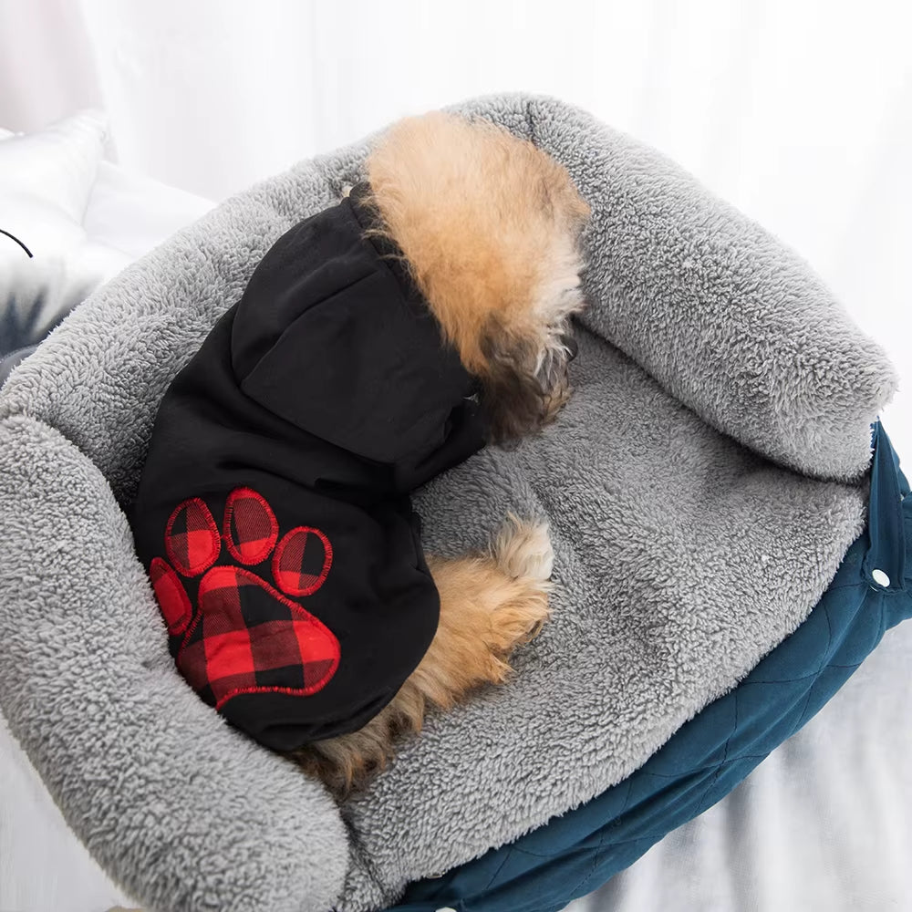 Cool Black Luxury Pet Clothing with Paw Print Design Washable Pet Clothes