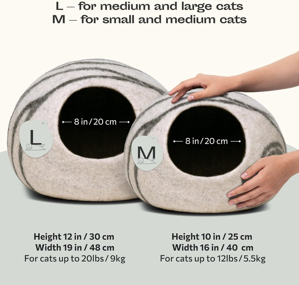 Cat Cave – Premium Felt Cat Bed Enclosure for Indoor Cats, Handmade Merino Wool (Light Gray, Medium)