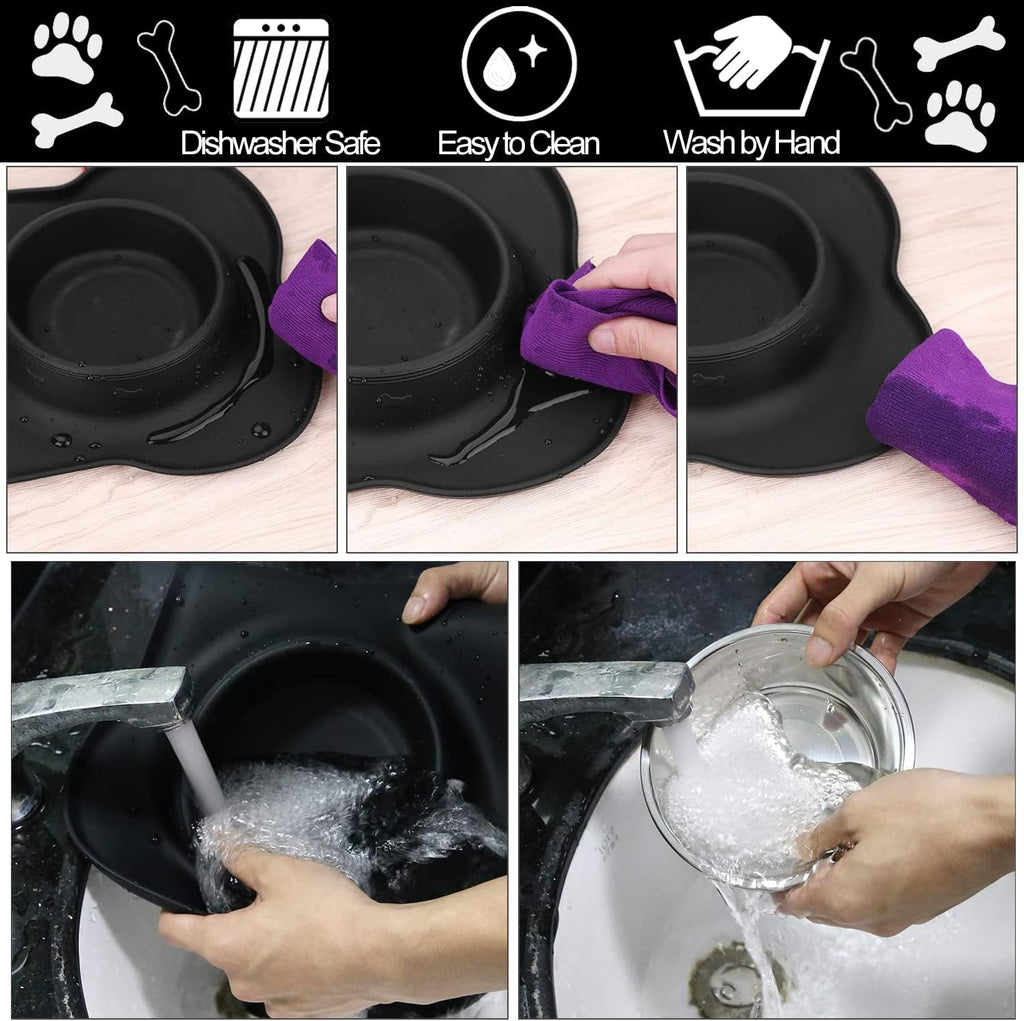 Dog Food Bowls Stainless Steel & Water Dish with No-Spill and Non-Skid, Feeder Bowls with Dog Food Dish for Small Medium Large Size,Dogs,Cats,Puppy Pets, Black, 12Oz