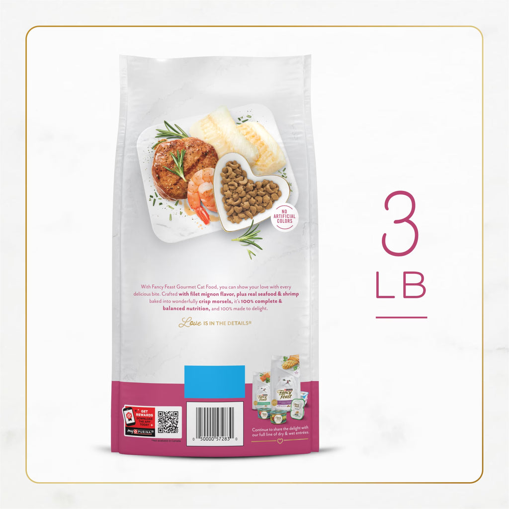 Purina  Dry Cat Food Filet Mignon Flavor with Seafood and Shrimp, 3 Lb Bag
