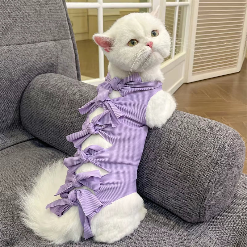 Pet Cat Spay Suit Breathable Anti-Lick Recovery Shirt Soft Post-Surgery Protective Clothing for Cats Medical Vest
