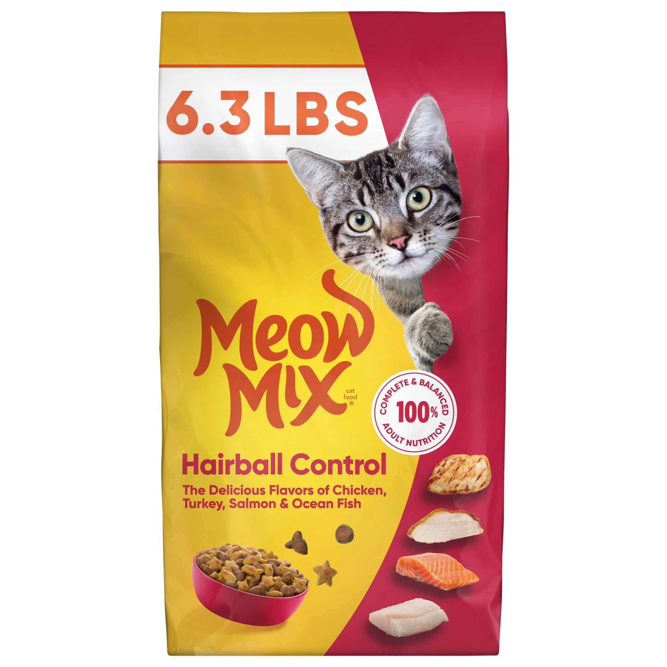 Hairball Control Dry Cat Food for Adult Cats, Crunchy Cat Kibble, 6.3 Lb Bag