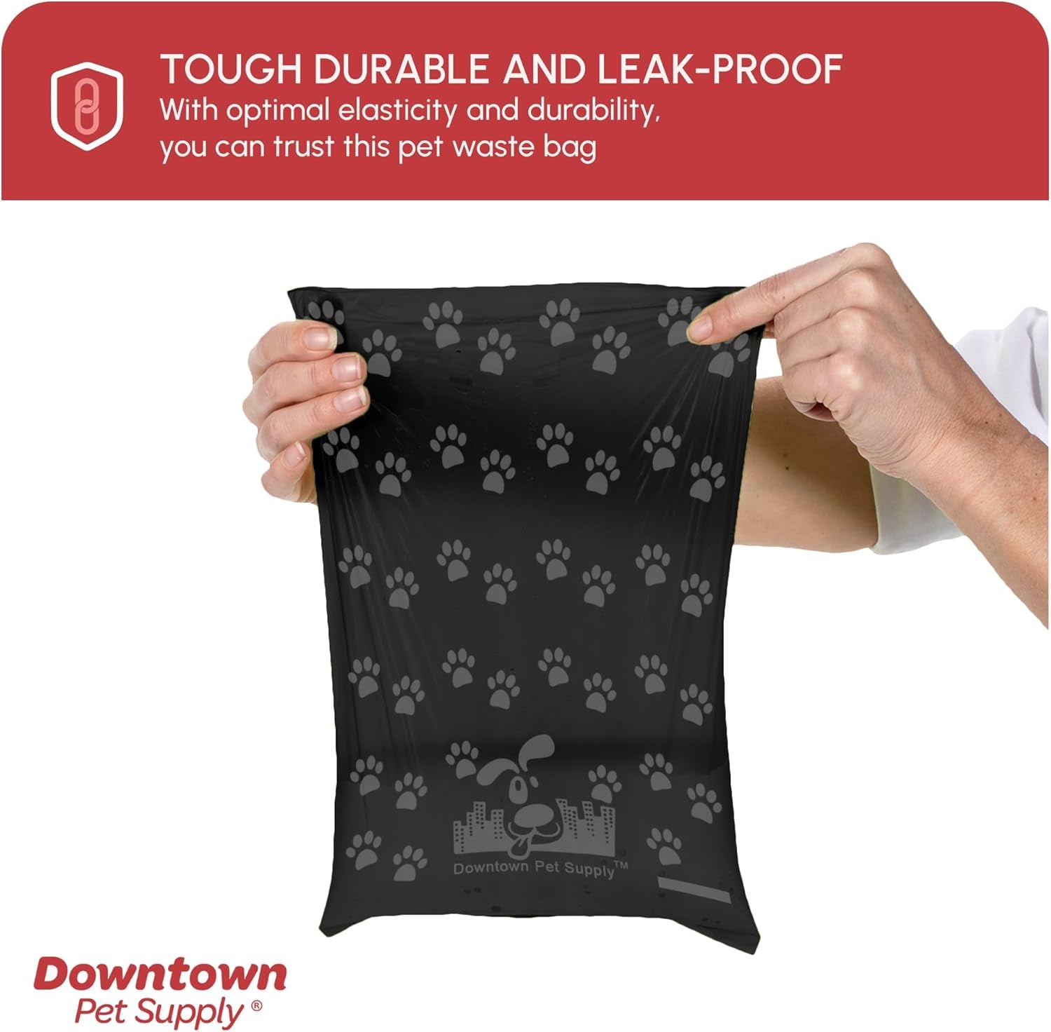 Poop Bags for Dogs with Dispenser, 180 Count - Leak-Proof Dog Waste Bags and Bone-Shaped Dog Poop Bags Holder for Leash - Black with Paw Prints, 12.5" X 8.5"