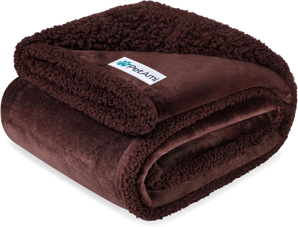 Waterproof Dog Blanket for Couch, Large 60X40, Pee Proof Sherpa Fleece Reversible Pet Throw, Furniture Protector for Bed Sofa Kennel, Soft Washable Cover for Medium Dogs Cats, Brown Sherpa