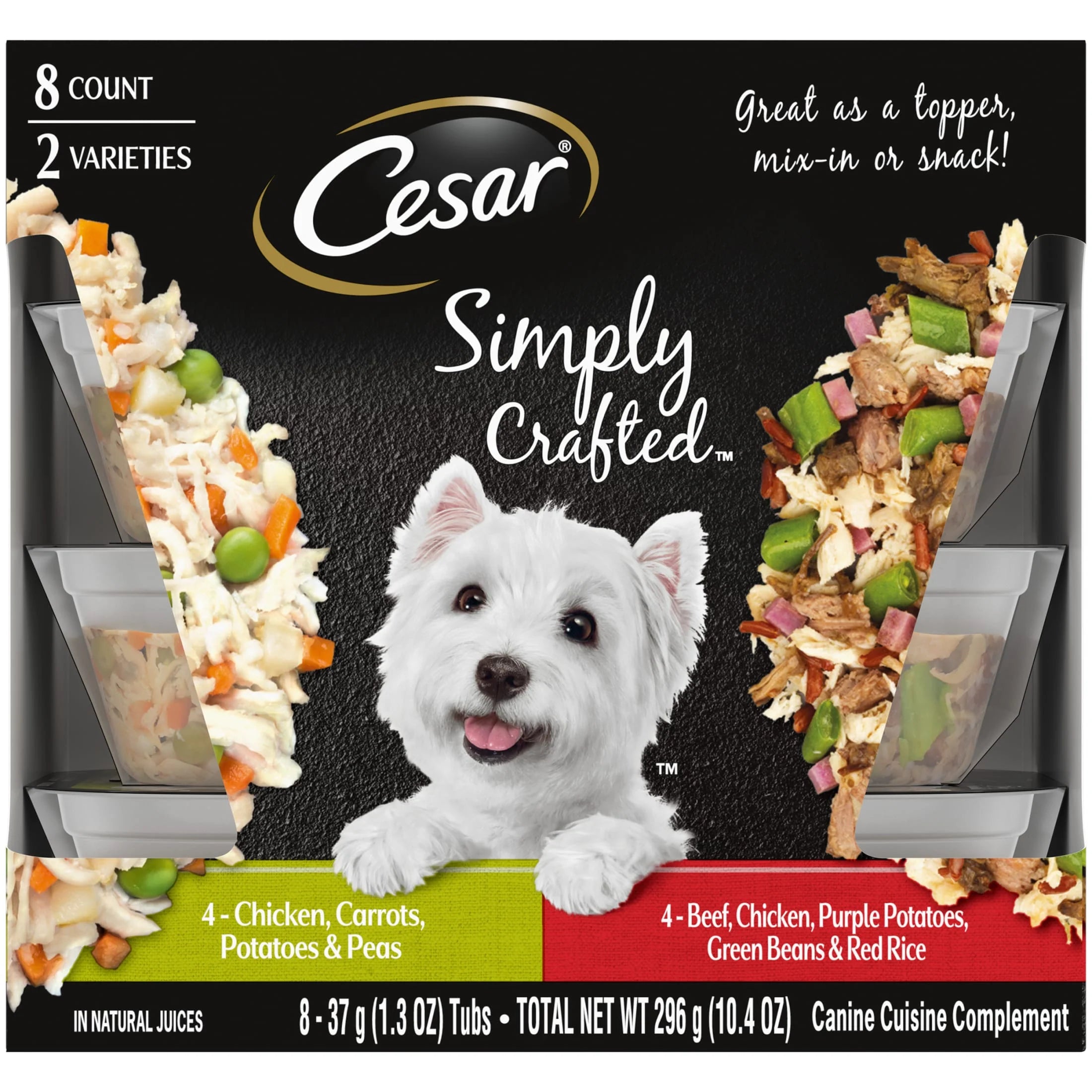 Simply Crafted Chicken and Beef Recipes Variety Pack Dog Food Toppers, 1.3 Oz Tubs (8 Ct)
