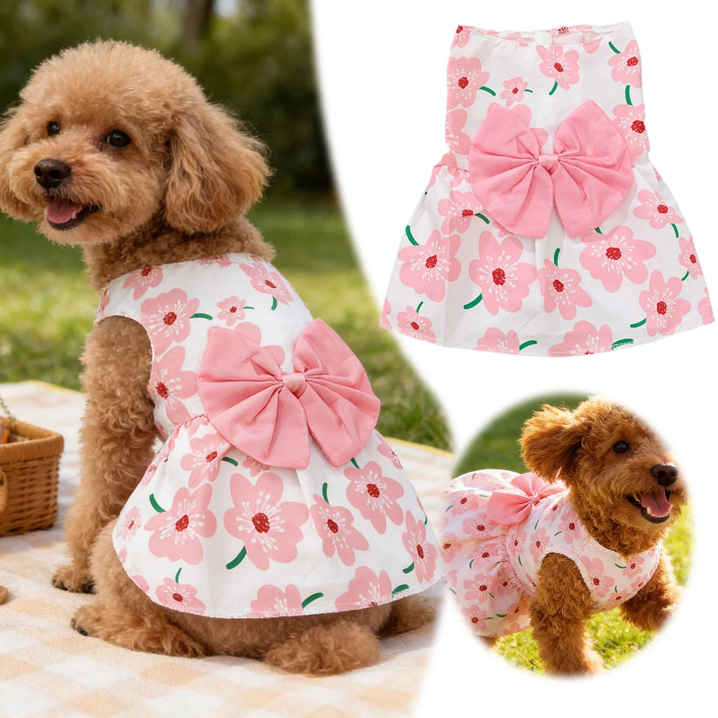 Cute Floral Dog Dress Summer Pet Skirt, Lightweight Breathable Vest Style Pet Dress, Non-Restrictive Comfortable Summer Pet Clothes for Small Medium Dogs & Cats Indoor & Outdoor Wear(Pink,Xxl)