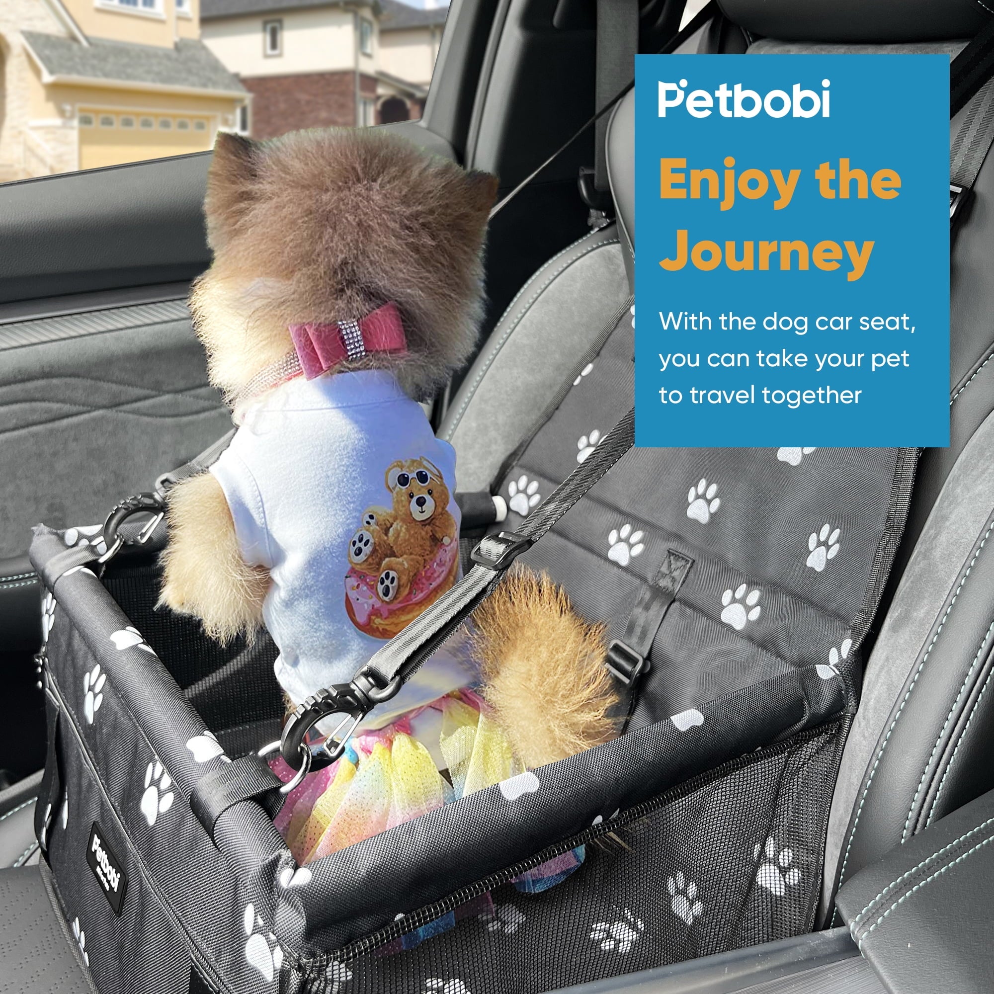 Dog Car Booster Seat Travel Carrier for Dog Cat Portable Travel Bag with Seat Belt Safety Stable for Travel Pet Car Seat with Clip on Leash and Storage Package