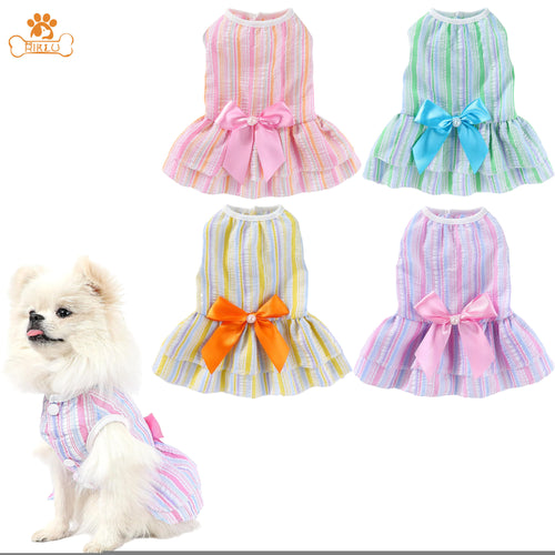 4 Pack Dog Dresses for Small Dogs Girl, Cute Summer Puppy Clothes, Pet Dog Princess Dress with Sweet Bowknot, Doggie Outfits for Yorkie Chihuahua Cat Small Pets XS