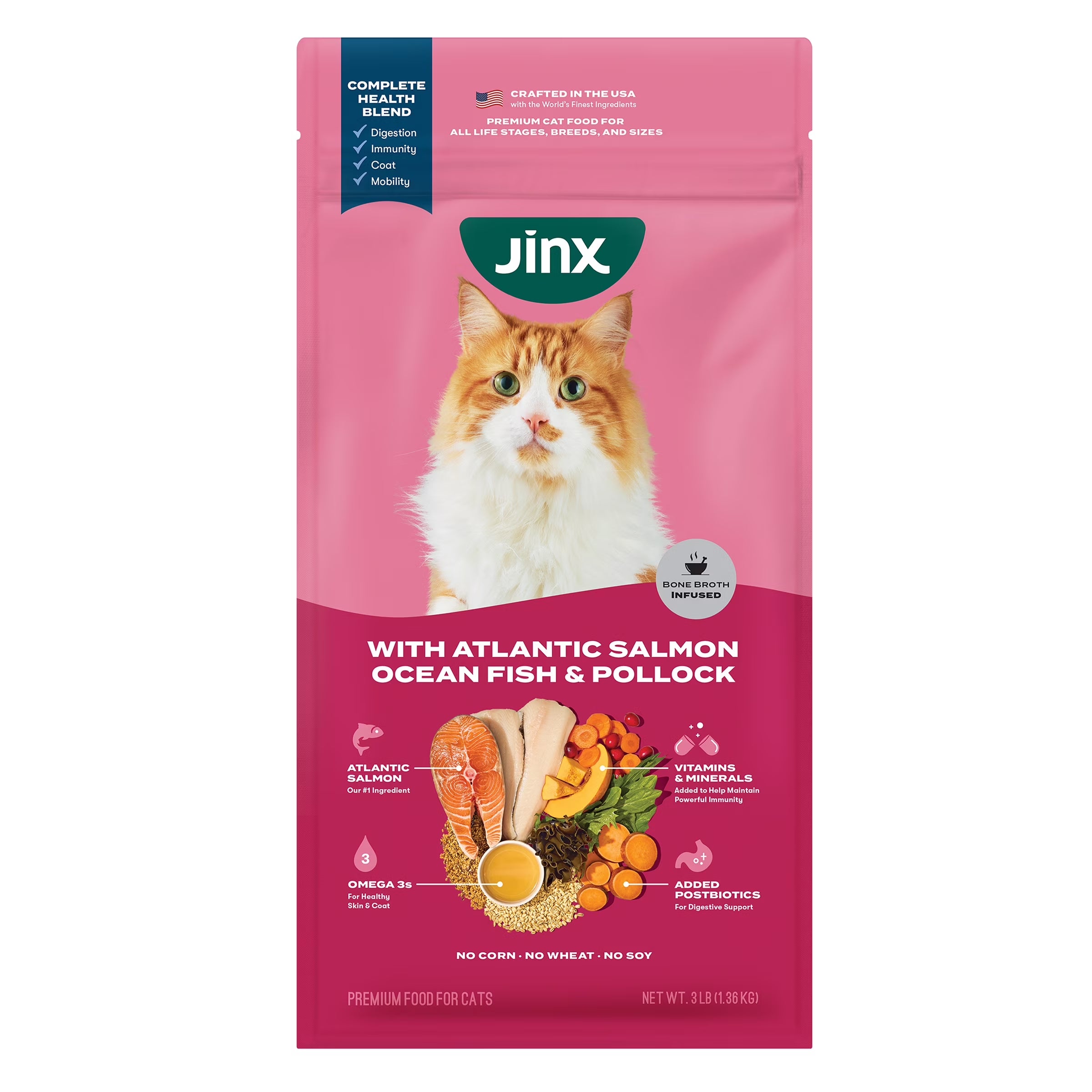 Atlantic Salmon, Ocean Fish, & Pollock Dry Cat Food, 3 Lb Bag