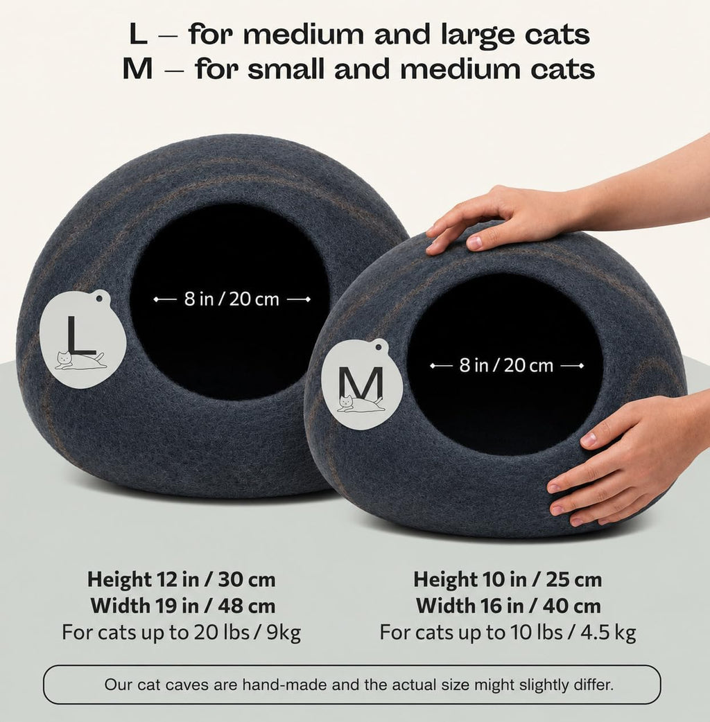 Cat Cave – Premium Felt Cat Bed Enclosure for Indoor Cats, Handmade Merino Wool (Slate Grey, Large)