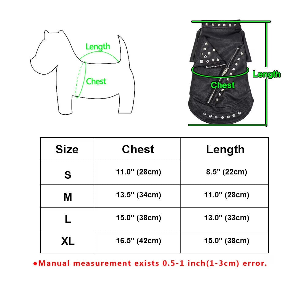 Fashion Small Cat Dog Jacket Black PU Leather Motorcycle Coat Outfit Clothes with Studs