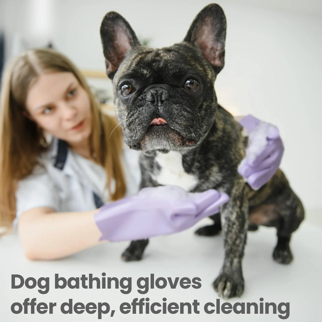 Dog Washing Gloves 1 Pair: Soft and Gentle Silicone Pet Grooming Gloves - Bathing Scrubber Brush Mitt Grooming Shedding Fur Removal Massage for Dogs/Cats/Horse, Purple